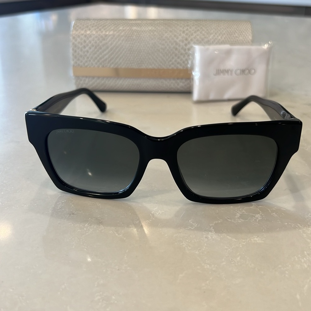 NWT [Jimmy Choo] Jo Black Glitter Women’s Sunglasses with Case - Picture 6 of 7